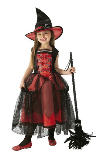 Disfraz infantil de bruja chic roja