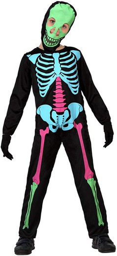 Fato de esqueleto colorido para criança
