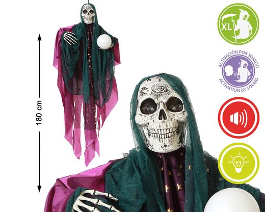 Bruja Esqueleto Colgante Con Bola 180X80X16Cm Luz/Sonido