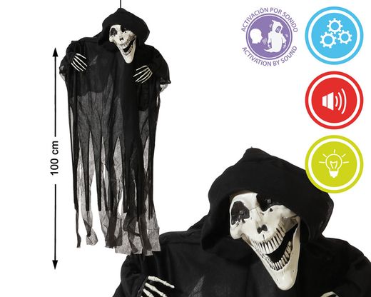 Calavera Colgante 100Cm  Luz / Sonido / Movimiento