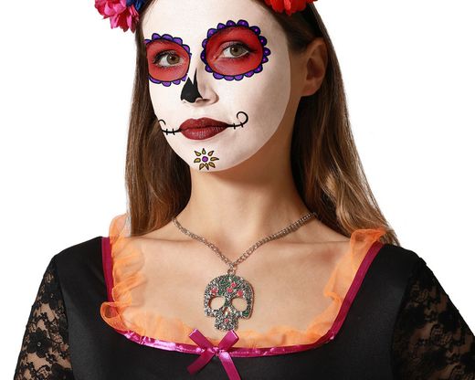 Collar Muerte Mexicana Plateado