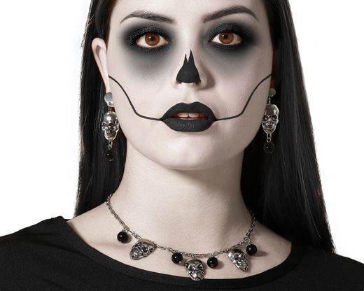 Collar Y Pendientes Calavera Plateado