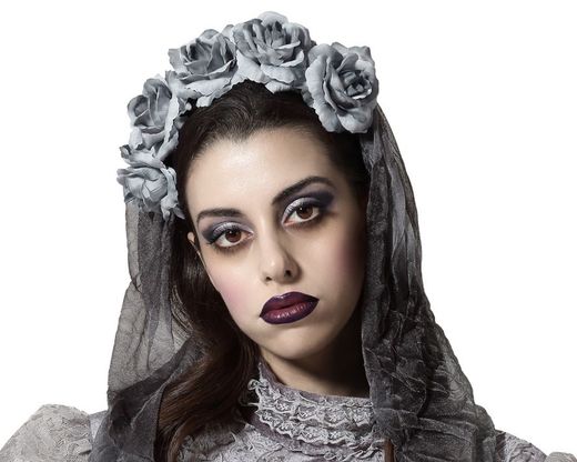 Diadema 55Cm Con Velo Gris
