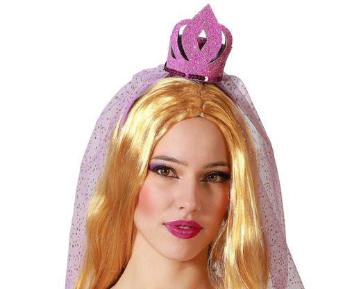 Diadema Con Velo Rosa 75273