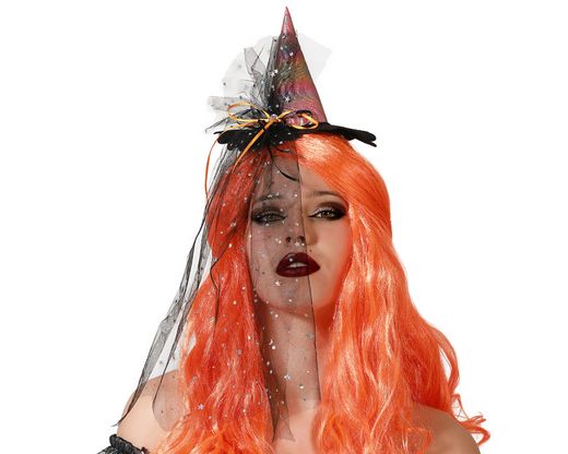Diadema De Bruja Con Velo Metalizado