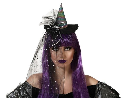Diadema De Bruja Con Velo Metalizado