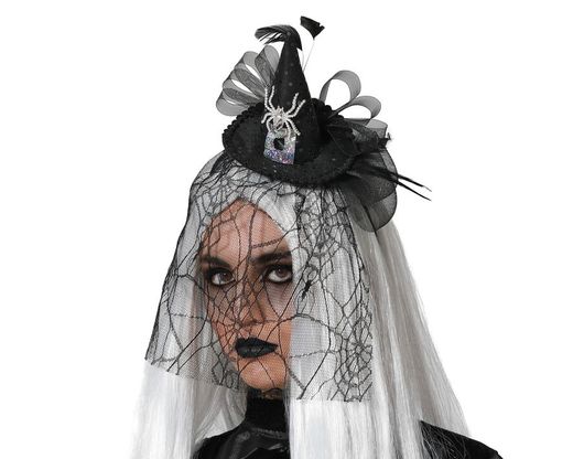 Diadema De Bruja Con Velo Negro