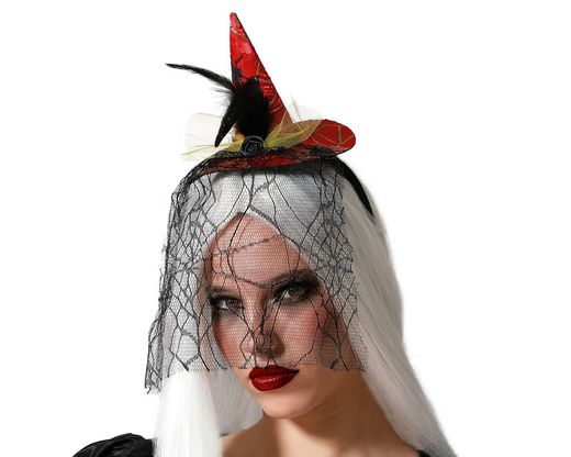 Diadema De Bruja Con Velo Rojo