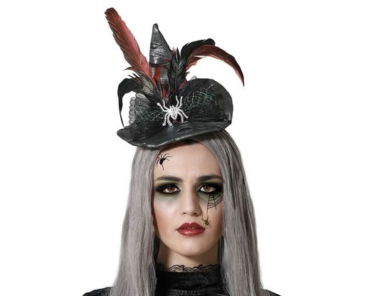 Diadema De Bruja Plumas Gris