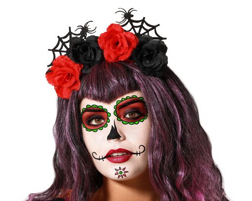 Diadema Flores Rojo - Negro