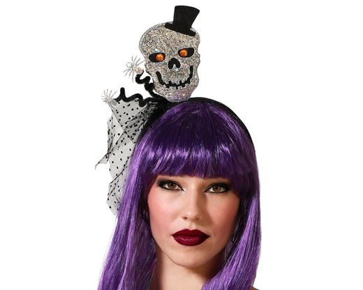 Diadema Halloween Calavera Plateado