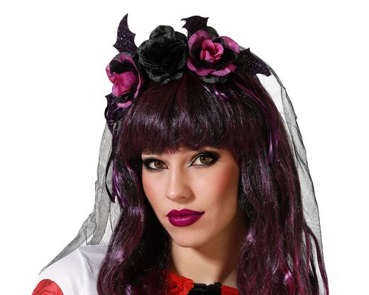 Diadema Halloween Con Velo Purpura