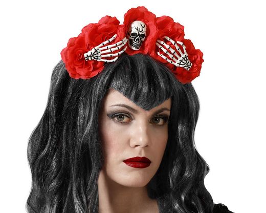 Diadema Halloween Flores Rojo