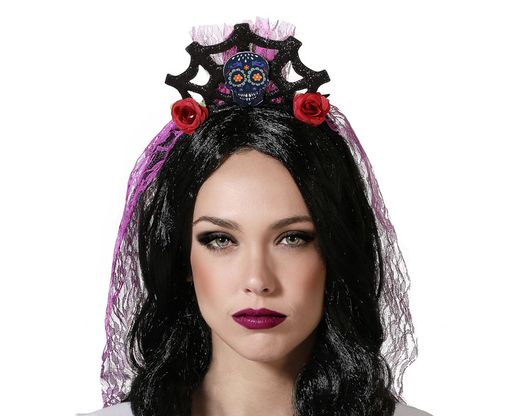 Diadema Muerte Mexicana Con Velo Morado