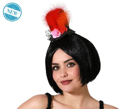 Diadema Sombrero Con Plumas Y Flores Negro 83385