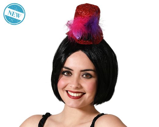 Diadema Sombrero Con Plumas Y Flores Rojo 83386