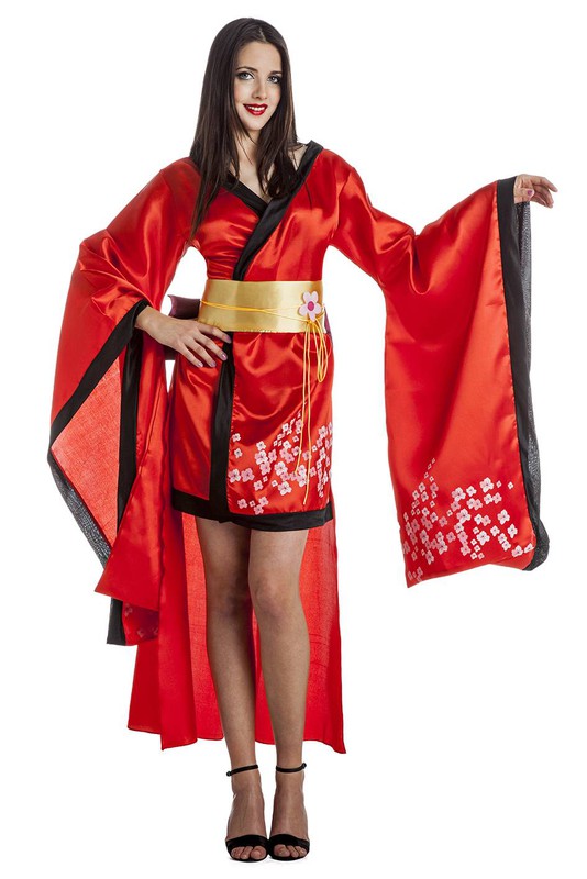 Disfraz de geisha rojo y blanco mujer