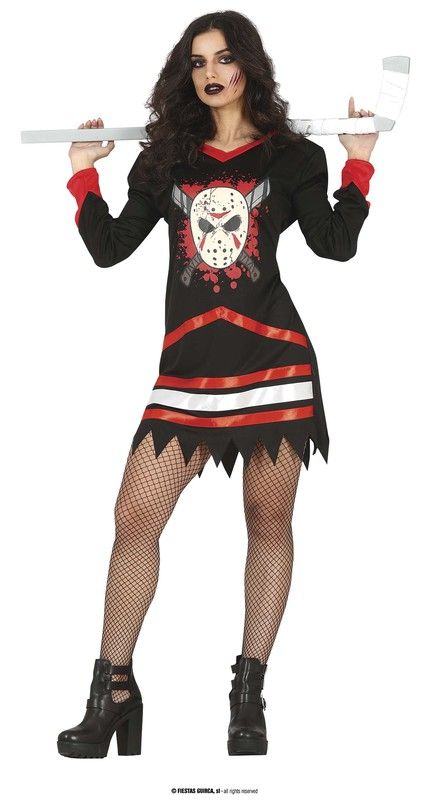 Disfraz adulto de jugadora de hokey zombie