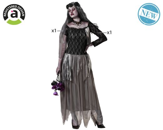 Disfraz Novia Halloween Gris Adulta