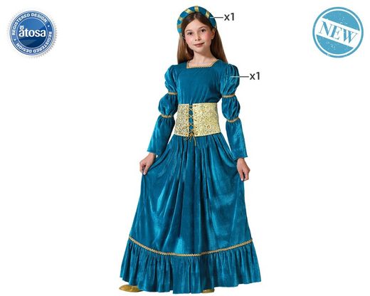 Disfraz reina medieval azul infantil