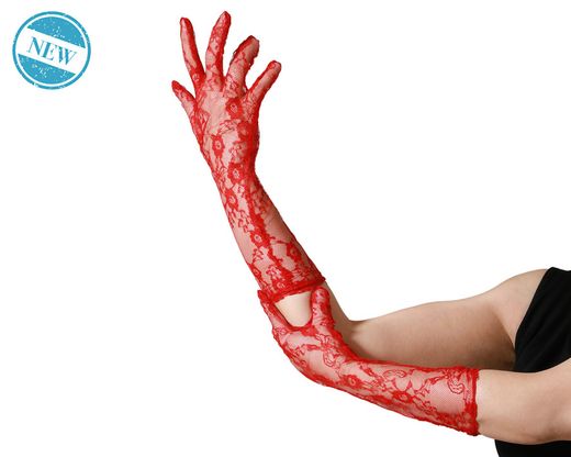 Guantes 36 Cm Encaje Rojo 83583
