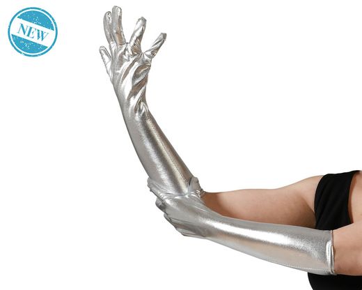 Guantes 38 Cm Metalizado Plateado 83578