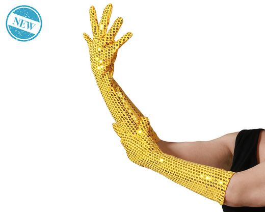 Guantes 39 Cm Lentejuelas Dorado 83572