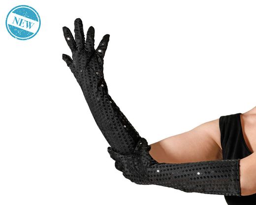 Guantes 39 Cm Lentejuelas Negro 83569