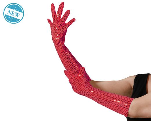 Guantes 39 Cm Lentejuelas Rojo 83570