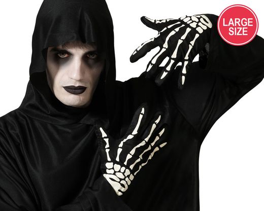 Guantes Halloween 23 Cm Esqueleto Negro