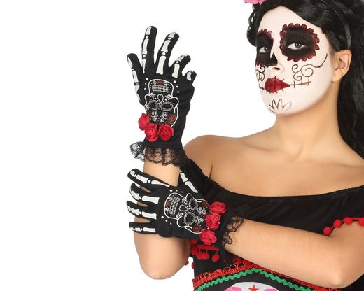 Guantes Halloween Muerte Mexicana
