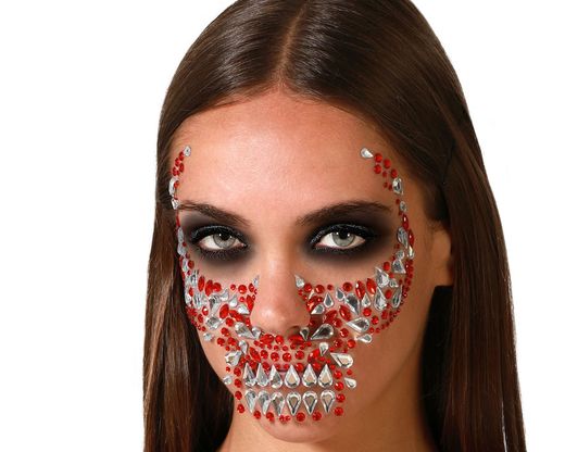 Joyas Faciales Adhesivas Calavera Rojo 76319