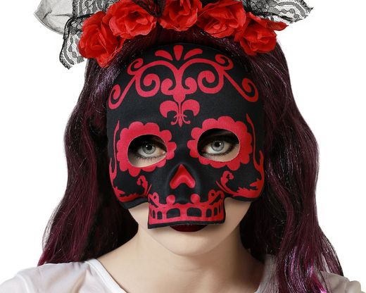 Mascara 17X17 Cm Muerte Mexicana Negro / Rosa