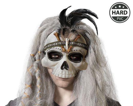 Mascara Calavera Plumas Gris