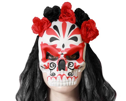 Mascara Halloween Muerte Mexicana Rojo - Negro