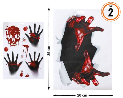 Pegatina Halloween 35X26Cm Manos 2 Pcs