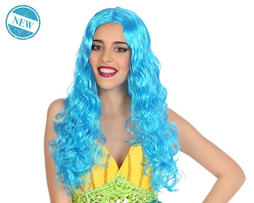 Peluca Larga Fantasia Ondulada Azul 150Gr 80204