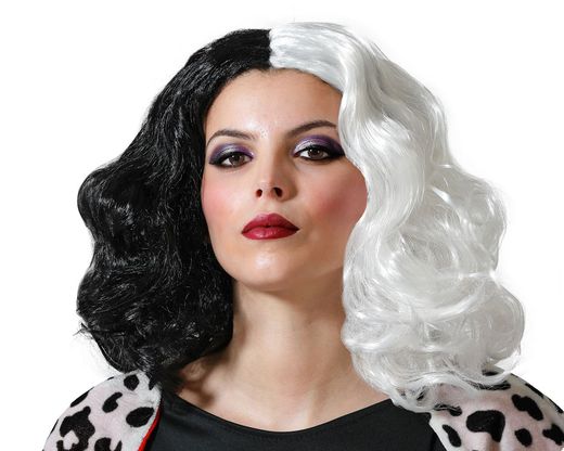 Peluca Larga Fantasia Ondulada Blanco/Negro 130G 80235