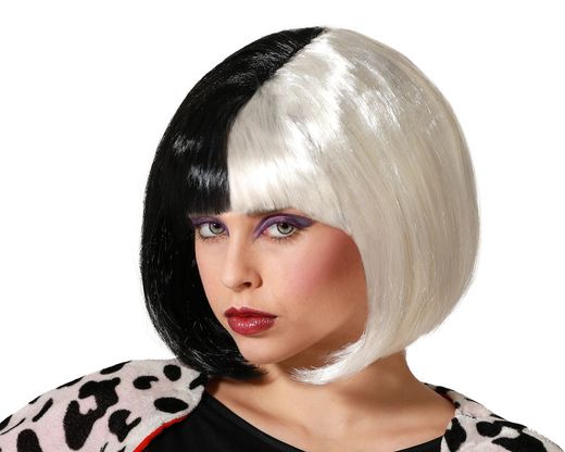 Peluca Lisa Corta Blanco/Negro 120G 80234