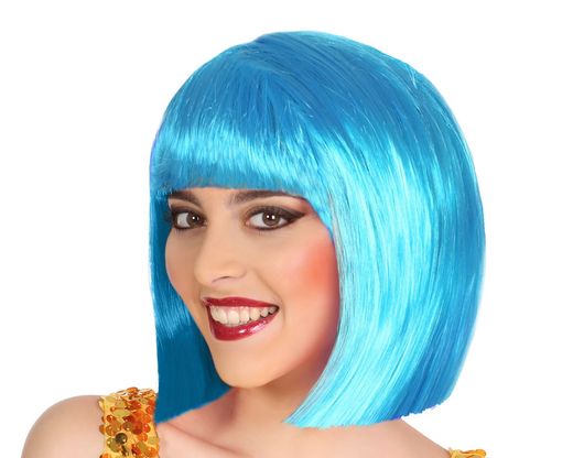 Peluca Lisa Corta Con Flequillo Azul 100Gr 83678