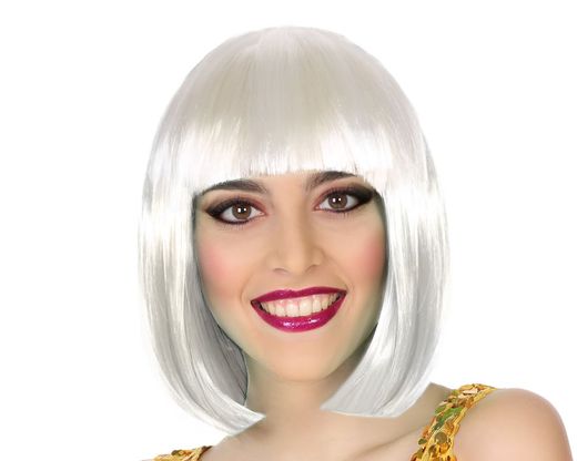Peluca Lisa Corta Con Flequillo Blanco 100Gr 83681