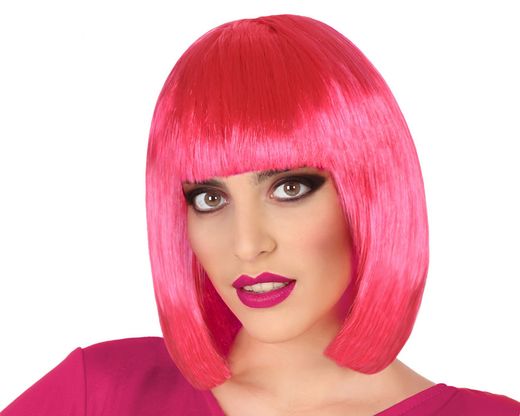 Peluca Lisa Corta Con Flequillo Fucsia 100Gr 83680