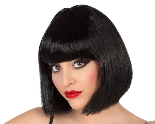 Peluca Lisa Corta Con Flequillo Morena 100Gr 83674