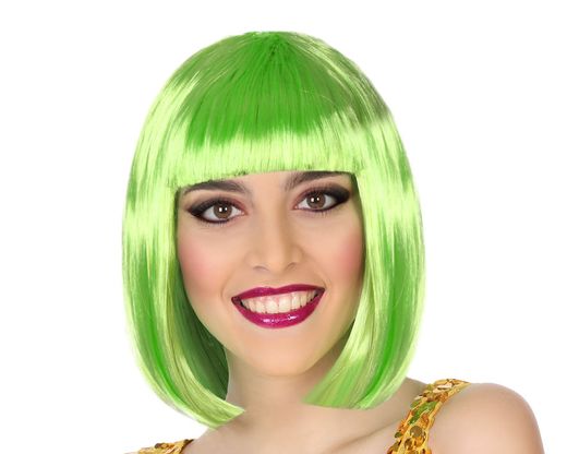 Peluca Lisa Corta Con Flequillo Verde 100Gr 83677