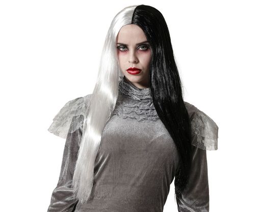 Peluca Lisa Larga 60Cm Blanco/Negro 120G 80180