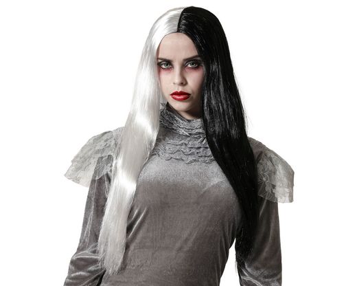 Peluca Lisa Larga 60Cm Blanco/Negro 39824