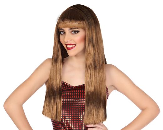 Peluca Lisa Larga 60Cm Con Flequillo Castaño 120G 83683