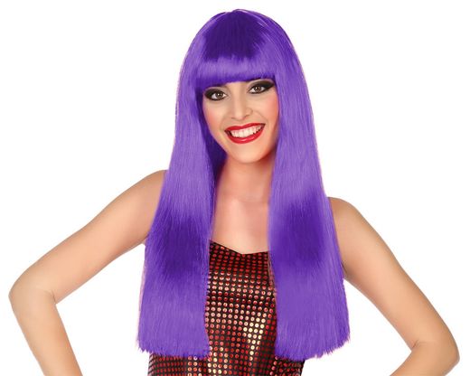 Peluca Lisa Larga 60Cm Con Flequillo Morado 120G 83690