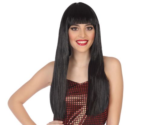 Peluca Lisa Larga 60Cm Con Flequillo Morena 120G 83684