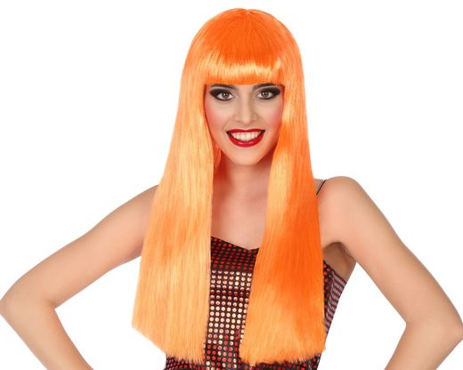 Peluca Lisa Larga 60Cm Con Flequillo Naranja 120G 83686